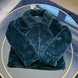 Emerald Green Collared Faux Fur Jacket